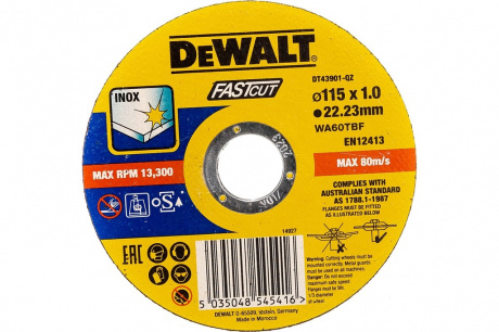 Купить Диск  абразивный DEWALT 115*1,0*22.2 металл DT 43901 фото №1